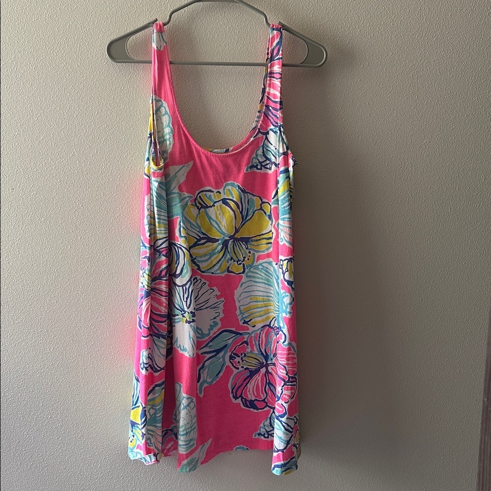 Lilly Pulitzer Carmel Kir Royal Pink Swept By The Tides Pima Cotton Tank Dress M - Picture 3 of 8